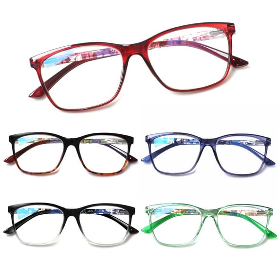 BONCAMOR 5 Pack Reading Glasses for Women Blue Light Blocking Spring Hinge Fashion Print Reader