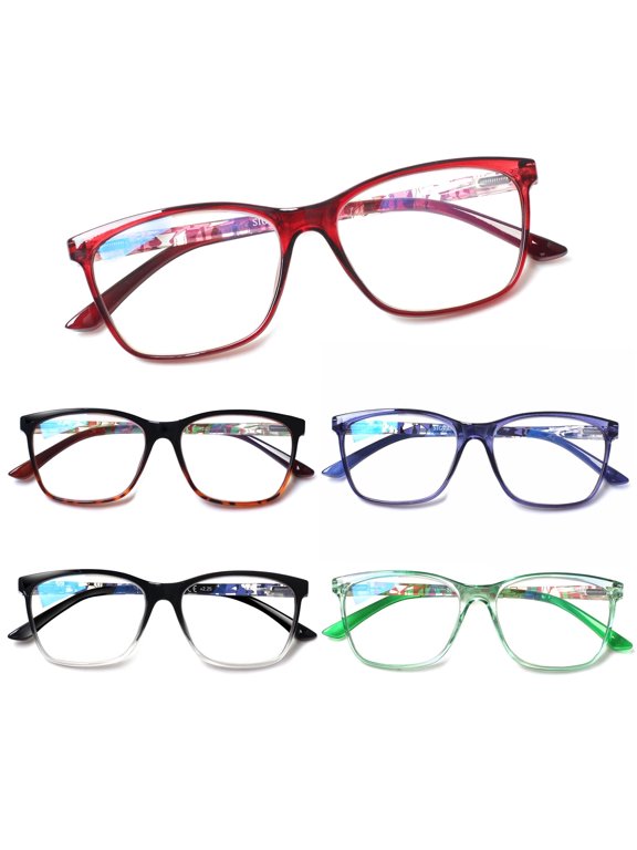 5 Pack Reading Glasses for Women Blue Light Blocking Spring Hinge Fashion Print Reader