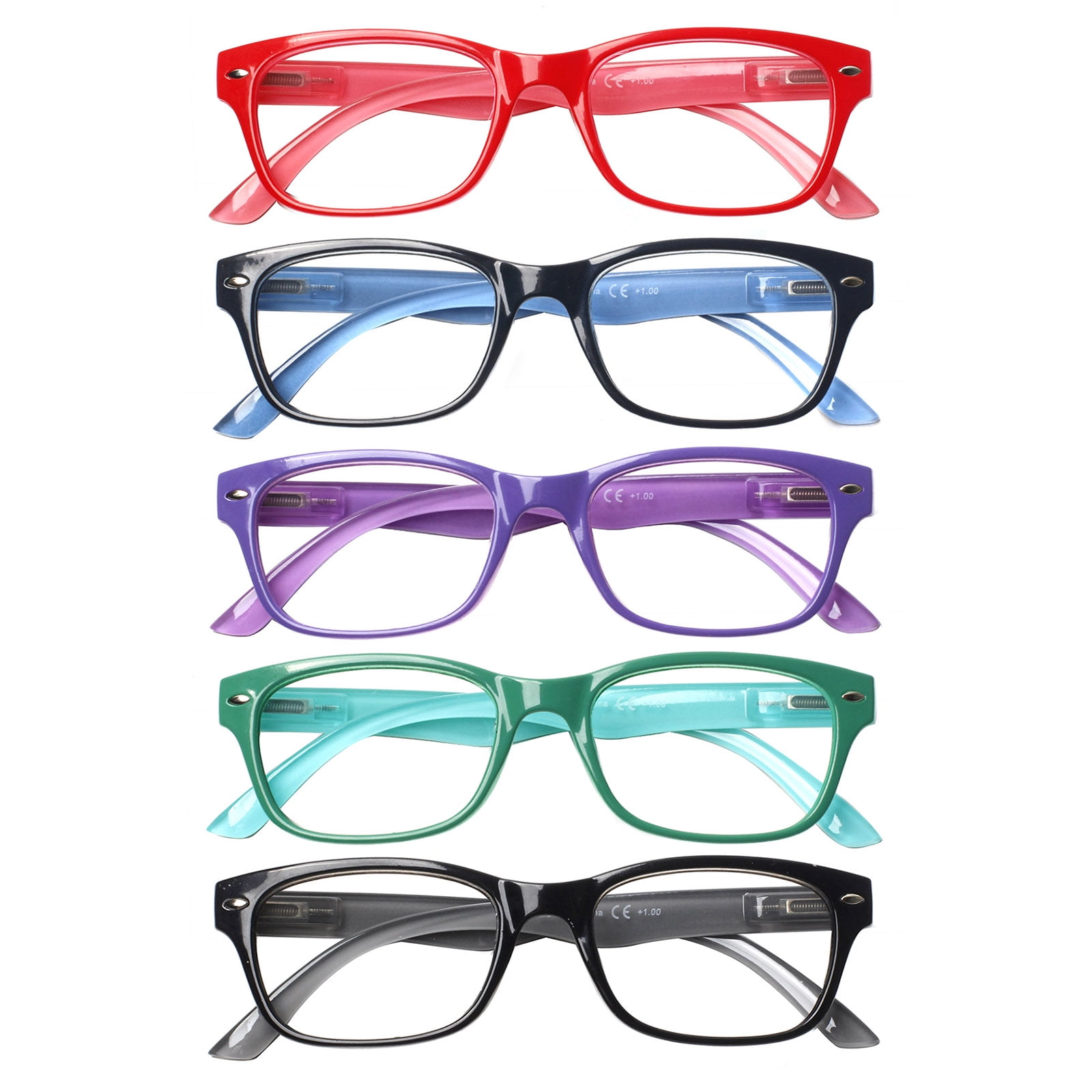 BONCAMOR 5 Pack Reading Glasses for Women and Men Blue Light Blocking Spring Hinge Eyeglasses