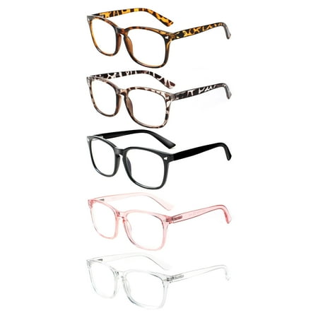 BONCAMOR 5 Pack Reading Glasses for Women and Men Spring Hinge Blue Light Blocking Reader(+1.75)