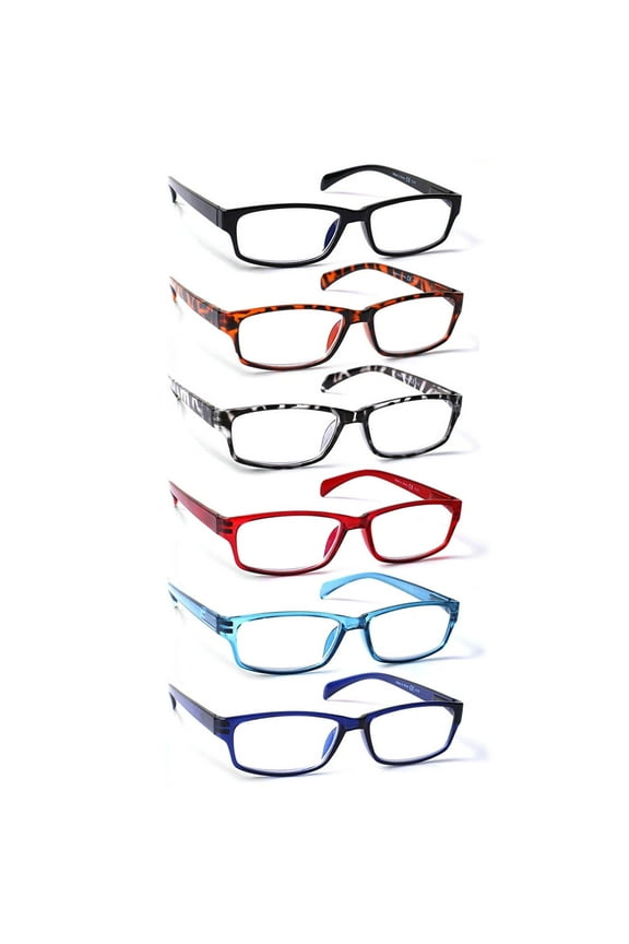 6 Pack Blue Light Blocking Reading Glasses with Spring Hinge for Women and Men Readers