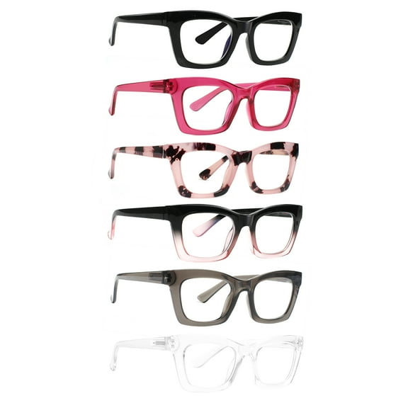 BONCAMOR 6 Pack Reading Glasses for Women Blue Light Blocking Eyeglasses with Spring Hinge+125