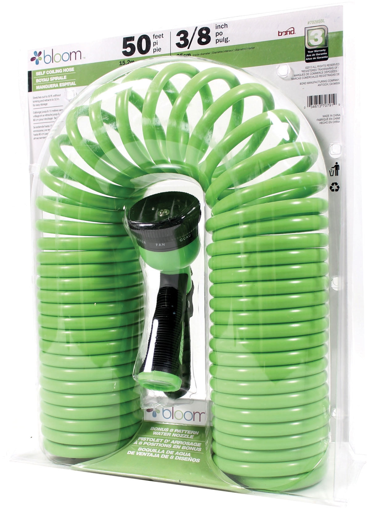Bond Mfg P-Bloom Self Coiling Hose With Water Nozzle- Assorted .38 In X 50 Ft