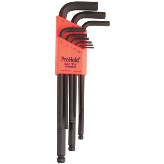 Bondhus BH74999 1.5-10 mm ProHold Tip Ball End L-Wrench Set - 9 Piece