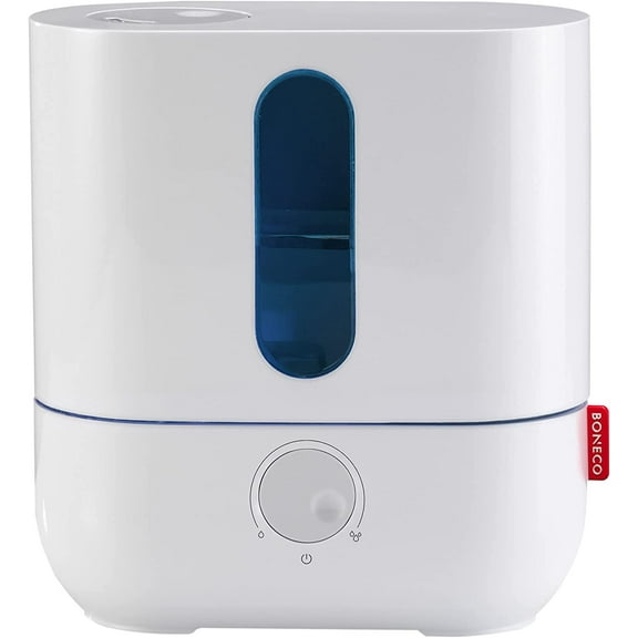BONECO 1 Gallon Whisper Quiet Cool Mist Ultrasonic Humidifier for Large Room with LED Light, Control Knob, and Essential Oil Holder, White