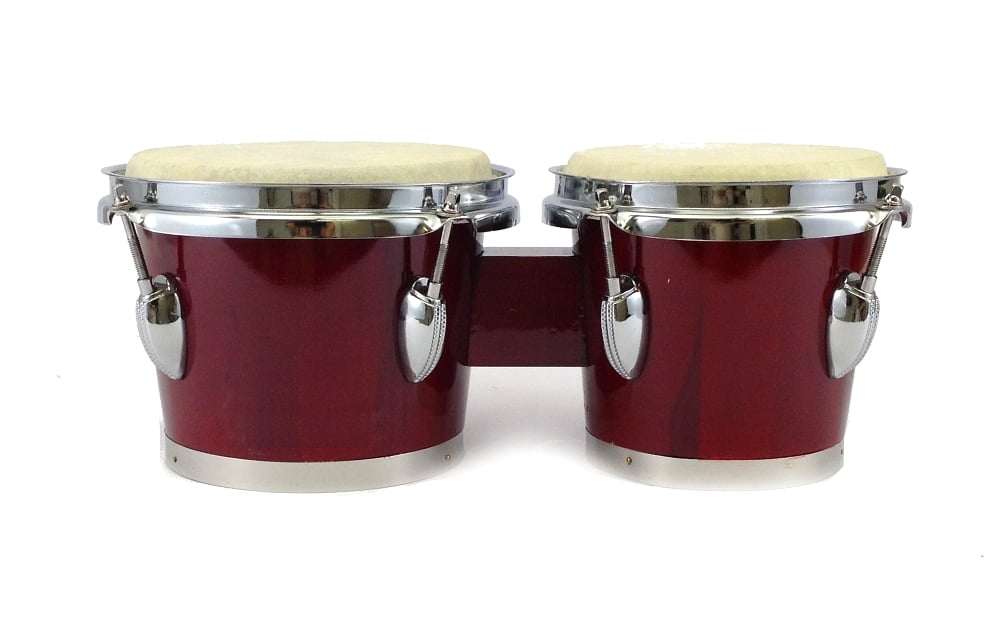 EDMBG BONGOS 7" + 8" inch DARK RED WOOD DUAL DRUMS SET - WORLD LATIN Percussion - NEW