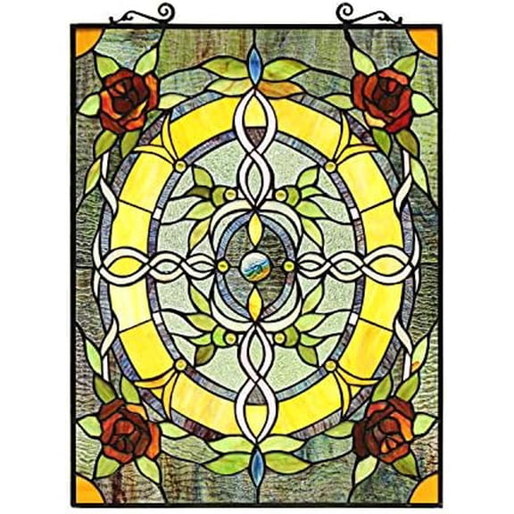 BONICA Tiffany-Style Floral Stained Glass Window Panel 24" Height, Multi Colored$$Home Decor, Kitchen, & Other