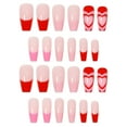 BONINGGG French Red Heart Nail Wearing Finished False Nail Patch