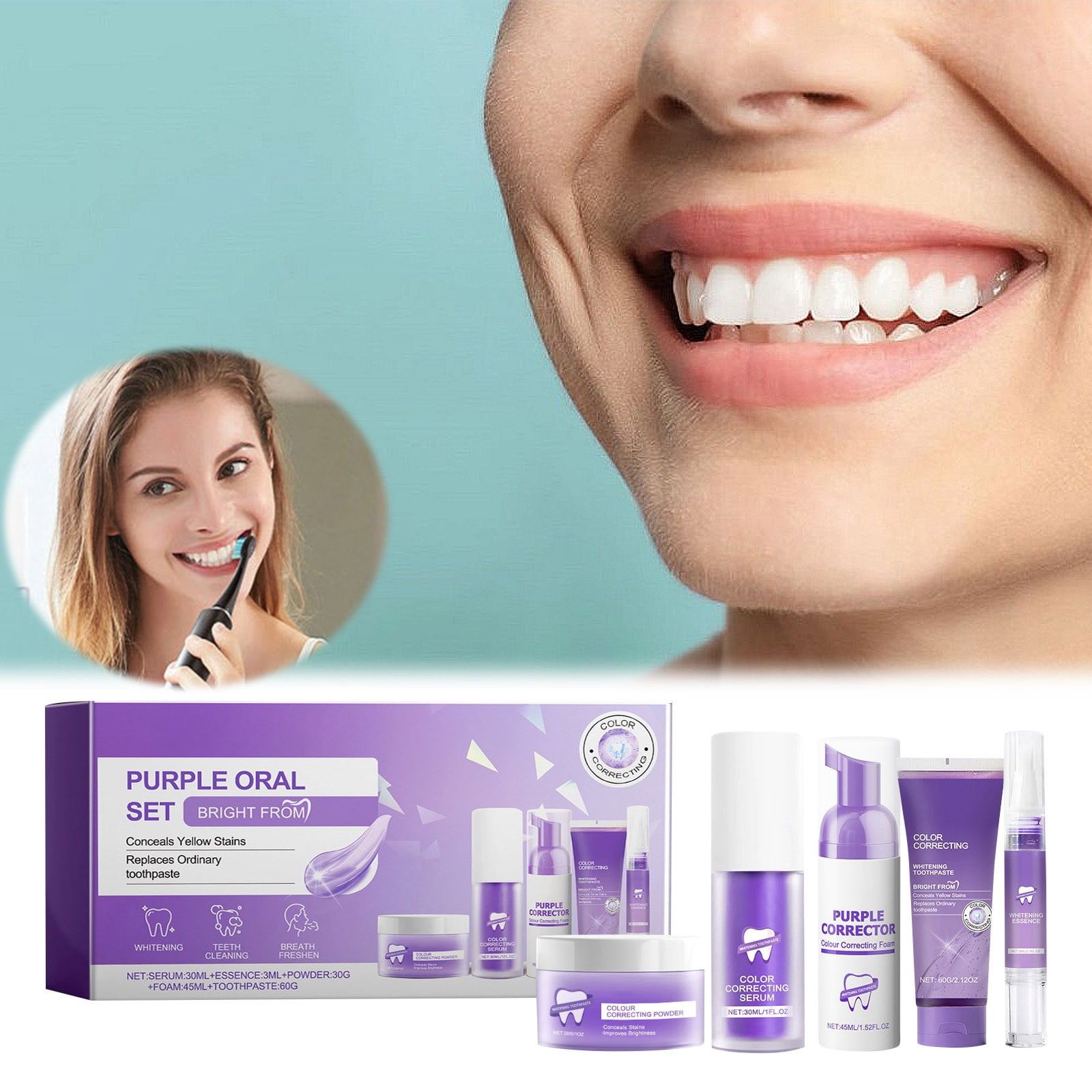 BONINGGG Purple Color Tooth Set Clean Teeth Fresh Breath Oral Hygiene