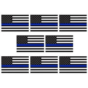 BONISON 8 Pack Thin Blue Line Sticker Decal, 3x5in Subdued American Flag Sticker Decal for Car Trucks, USA Flag Bumper Sticker, Support Police Law Enforcement, Non-Fade, Reusable4 Magnet&4 Vinyl
