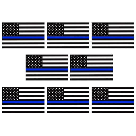 BONISON 8 Pack Thin Blue Line Sticker Decal, 3x5in Subdued American Flag Sticker Decal for Car Trucks, USA Flag Bumper Sticker, Support Police Law Enforcement, Non-Fade, Reusable(4 Magnet&4 Vinyl)