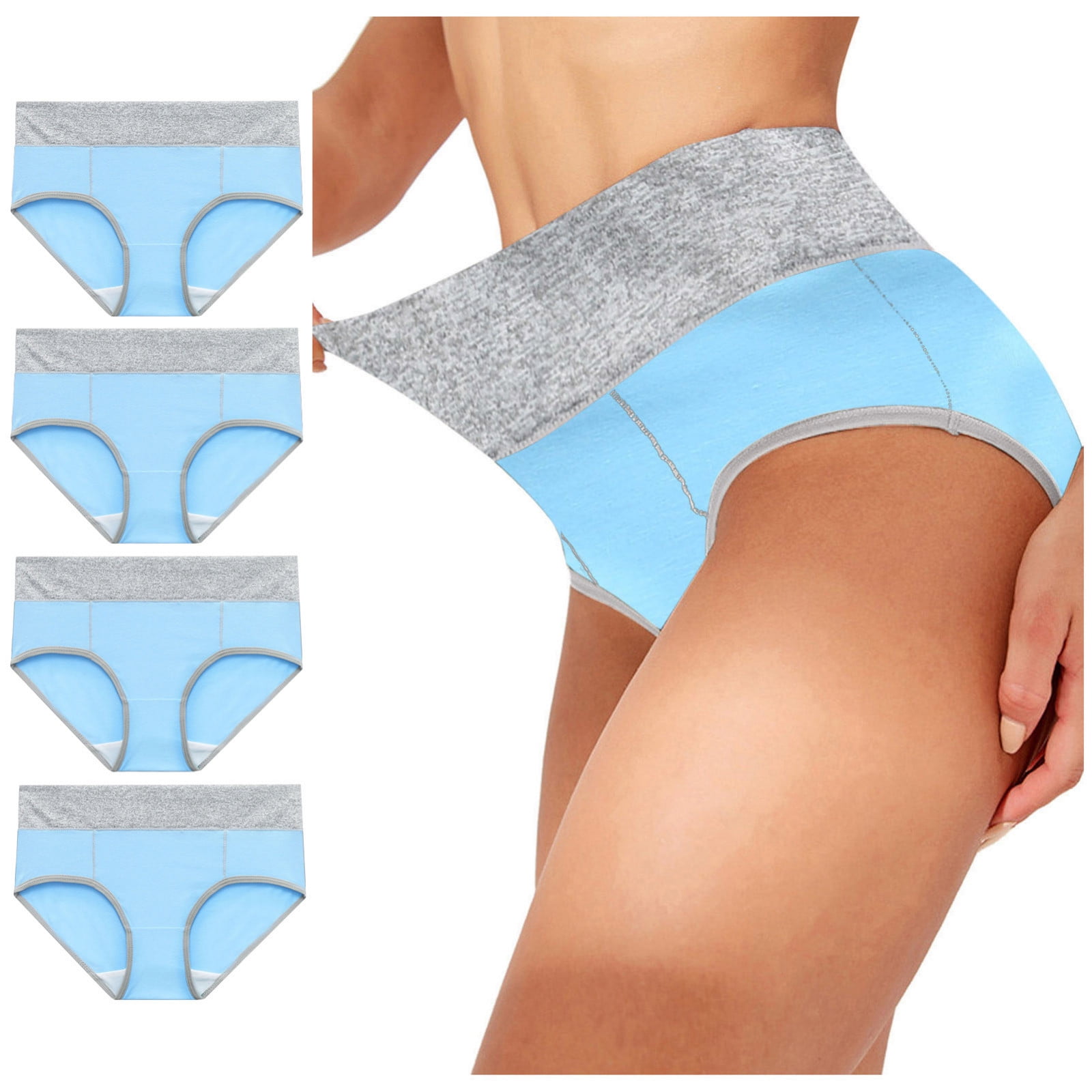 BONIXOOM 4PCS Control Top Pantyhose For Women Panties For Women High Waist  Leisure Tie Banded Waist Blue M