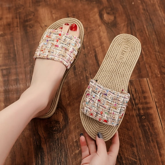 BONIXOOM Beach Sandals For Woman Clearance Slip-On Platform V-Day Casual Summer Walking Shoes Women Beige Size 8