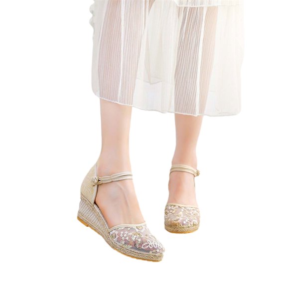 BONIXOOM Beige Buckle Slide Sandals Clearance Slip-on Fashion Shoes for Women Size 7