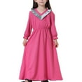thumbnail image 1 of BONIXOOM Big Girls Maxi Dress V-Neck Tab Long Sleeve Dress Casual Maxi Printed Hot Pink Summer Dresses size 8-9 Years, 1 of 7