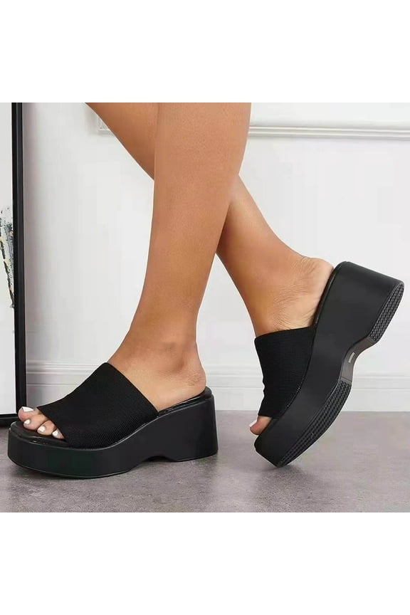 Black Sandals Women Clearance Fall Slip-On Platform Casual Fashion Shoes for Women Black Size 9