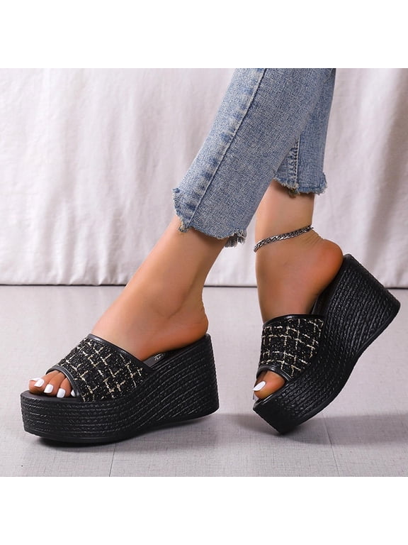 Black Sandals Women Clearance Fall Slip-On Platform Casual Fashion Womens Shoes Black Size 7.5