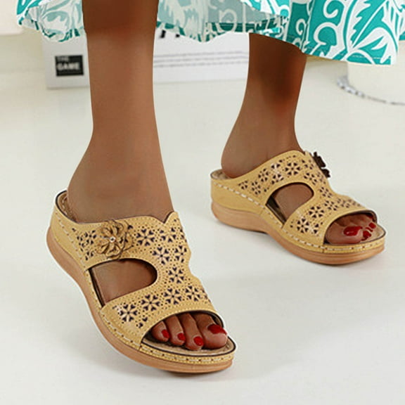 BONIXOOM Black Sandals Women Clearance Slip-On None V-Day Casual Summer Walking Shoes Women Yellow Size 7