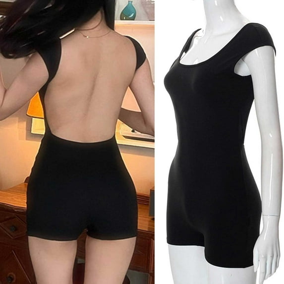 BONIXOOM Bodysuits for Women Pants for Women Solid Mid Waisted Short Walking Casual Bodysuit Baggy Fit Straight-Leg Chinos Black M