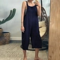 thumbnail image 1 of BONIXOOM Bodysuits for Women Women's Pants Solid Mid Waisted Long Walking Beach Bodysuit Baggy Fit Flare-Leg Standard Navy 2XL, 1 of 6