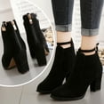 thumbnail image 1 of BONIXOOM Boots For Women High Heel Flock Buckle Mid-Calf Winter Black, 1 of 9