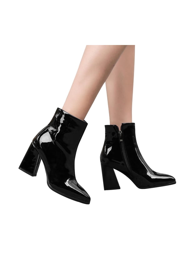 Boots For Women High Heel Rubber Slip-On Ankle Winter Black