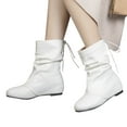 thumbnail image 1 of BONIXOOM Boots For Women Mid Heel Rubber Lace-Up Mid-Calf Drawstring Winter White Boots, 1 of 6