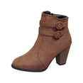 thumbnail image 1 of BONIXOOM Boots For Women Mid Heel Rubber Slip-On Mid-Calf Drawstring Winter Brown Boots, 1 of 6