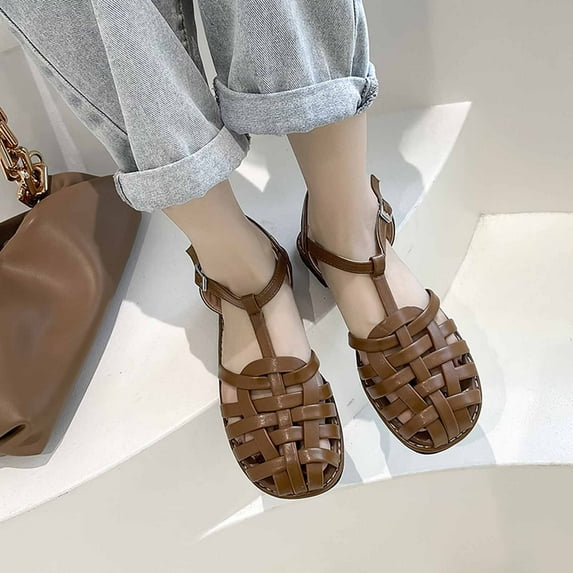 BONIXOOM Brown Sandals Women Clearance Fall Slip-On None Casual Fashion Shoes for Women Brown Size 5-5.5