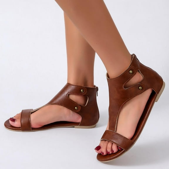 BONIXOOM Brown Sandals Women Clearance Fall Zip-Up None Casual Fashion Shoes for Women Brown Size 10