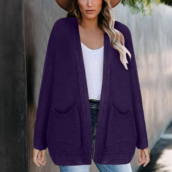 BONIXOOM Cardigan Sweaters For Women Skinny Sweater Cardigan Vacation Crew Neck Girls Sweaters Purple S(US:4)