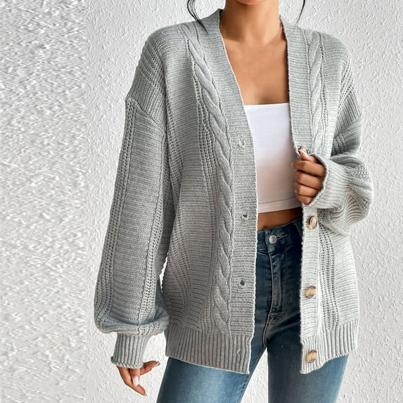 BONIXOOM Cardigans For Women Trendy Fall Womens Plus Cardigan Long Sleeve Button Solid Vacation Cardigan Gray M