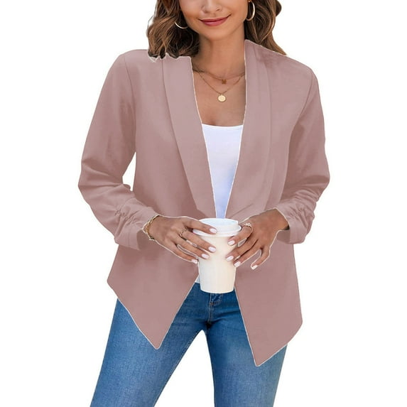 BONIXOOM Cardigans For Women Trendy Fall Womens Plus Cardigan Long Sleeve Zipper Solid Casual Crop Pink S