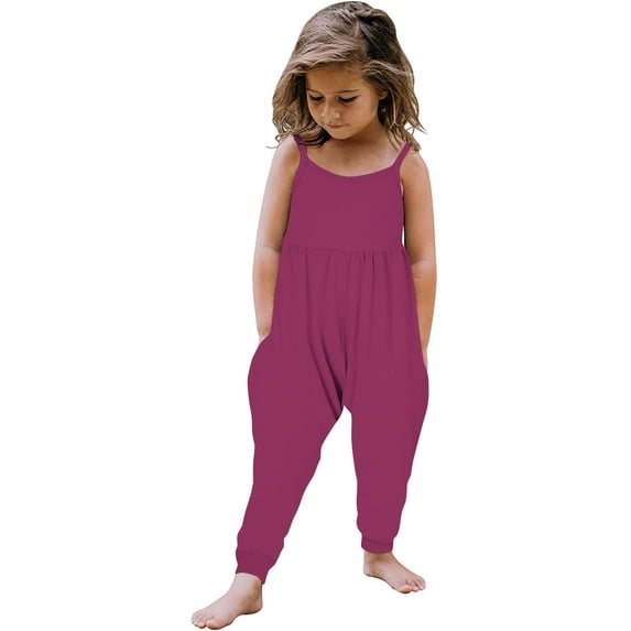 BONIXOOM Children'S Clothing Clearance Little Girls Clothing Set Outfit Fashion Spring Round Neckline Pull-On Printed Sleeveless Jumpsuit Hot Pink 120