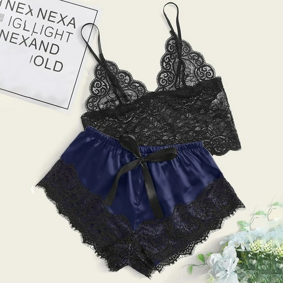 BONIXOOM Christmas Pajamas Christmas Pajamas For Women Sleepwear Tie Sleeveless Solid Sleepwear Sets Navy XXL