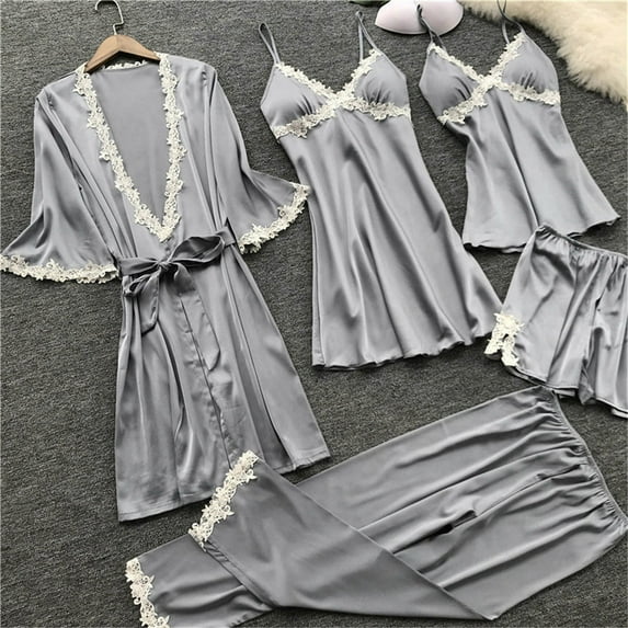 BONIXOOM Christmas Pajamas For Couples Girls Christmas Pajamas Loungewear Tie Sleeveless Solid Sleep Dress Gray XL
