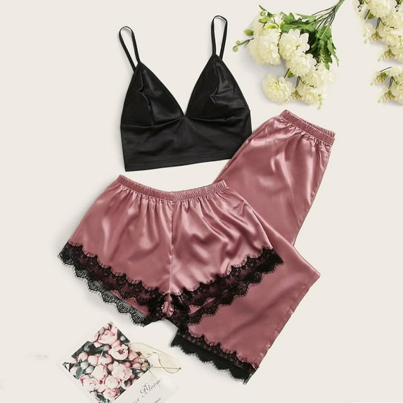 BONIXOOM Christmas Pajamas For Couples Womens Pajamas Sleepwear None Sleeveless Solid Sleepwear Sets Pink L