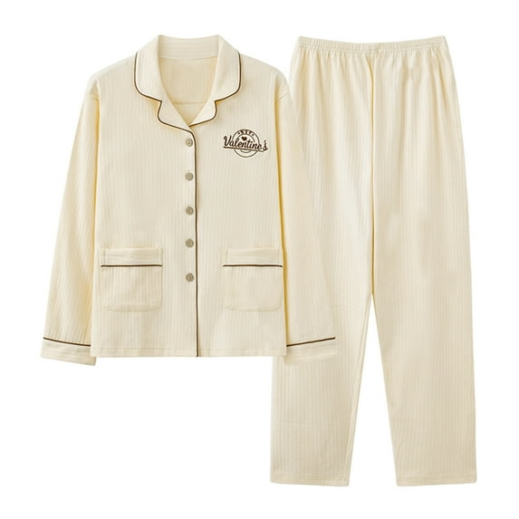 BONIXOOM Christmas Pajamas For Family Christmas Pajamas Women Loungewear None Long Sleeve Solid Sleepwear Sets Beige L