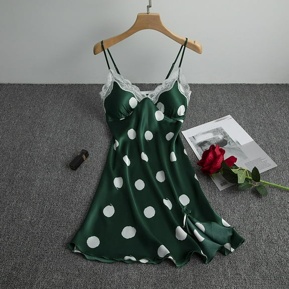 BONIXOOM Christmas Pajamas For Family Womens Pajamas Sleepwear Drawstring Sleeveless Polka Dot Sleep Dress Green L
