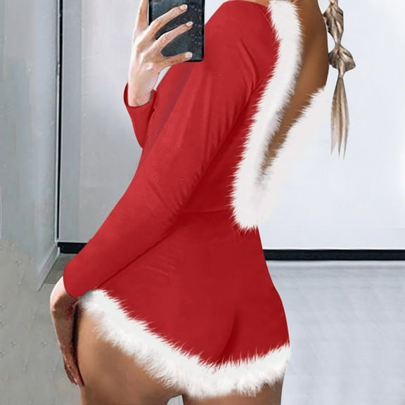 BONIXOOM Christmas Pajamas For Women Christmas Pajamas For Family Loungewear Button Long Sleeve Jumpsuit Printed Red XXL