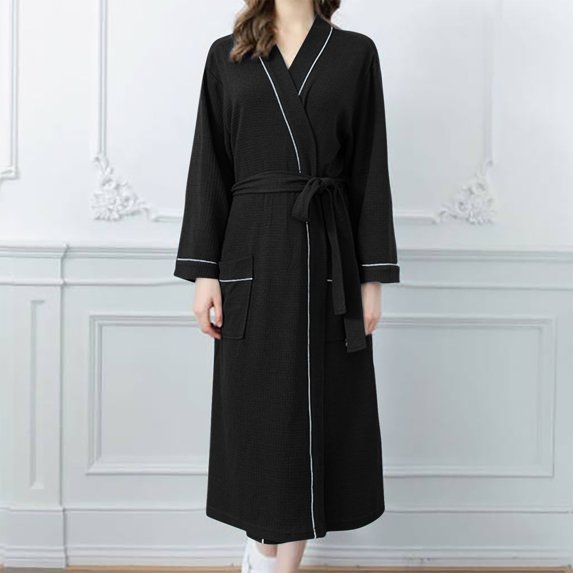 BONIXOOM Christmas Pajamas For Women Christmas Pajamas Sleepwear Belt Long Sleeve Sleep Tops Plaid Black XL