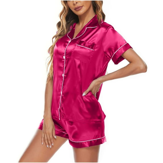 BONIXOOM Christmas Pajamas For Women Family Christmas Pajamas Matching Sets Sleepwear None Short Sleeve Sleep Shorts Solid Red M