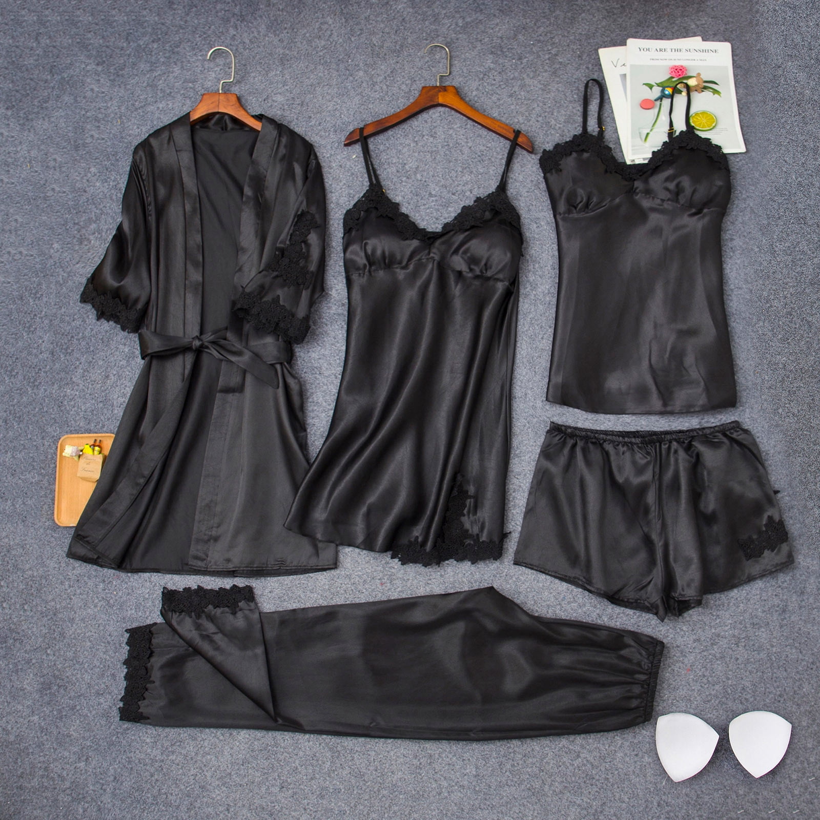 BONIXOOM Christmas Pajamas For Women Matching Christmas Pajamas Leisure None Long Sleeve Sleepwear Sets Solid Black S