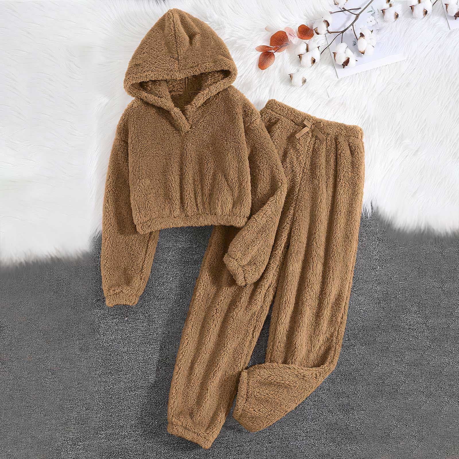 BONIXOOM Family Christmas Pajamas Matching Sets Womens Christmas Pajamas Sleepwear None Long Sleeve Solid Sleepwear Sets Brown M