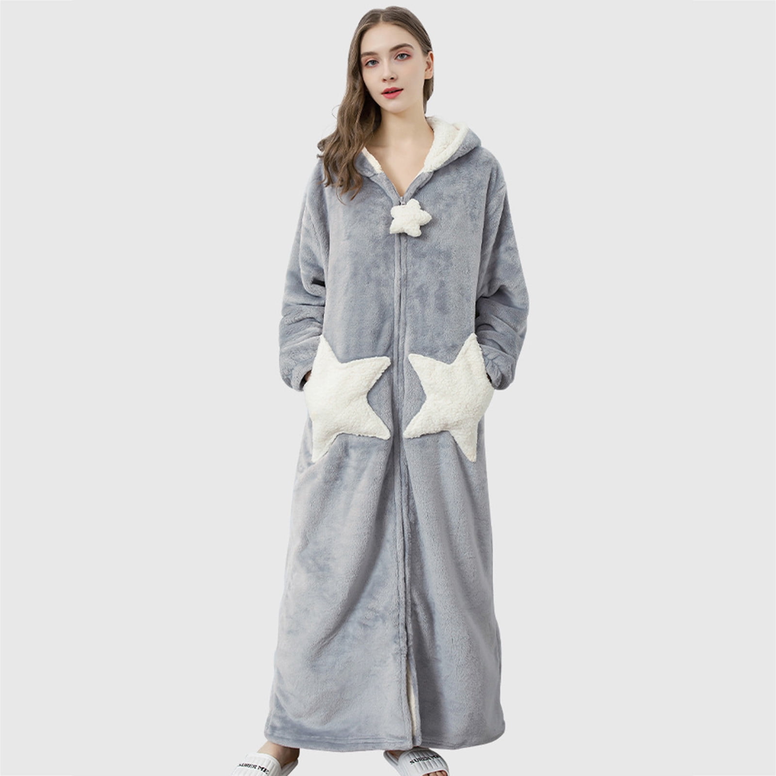 BONIXOOM Christmas Pajamas For Women Thanksgiving Pajamas Sleepwear Belt Long Sleeve Sleep Dress Solid Gray M
