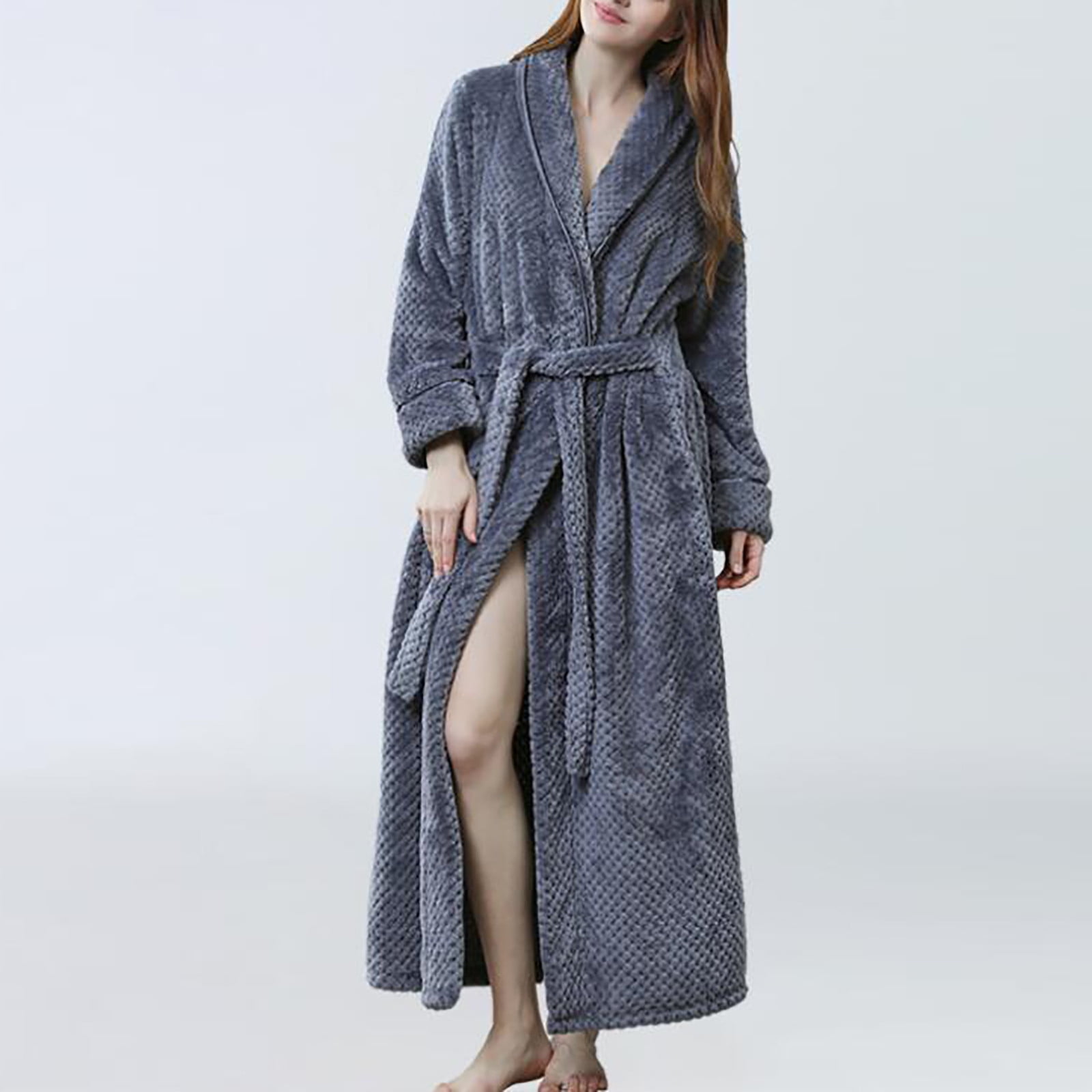 BONIXOOM Christmas Pajamas For Women Thanksgiving Pajamas Sleepwear Belt Long Sleeve Sleep Tops Solid Gray L