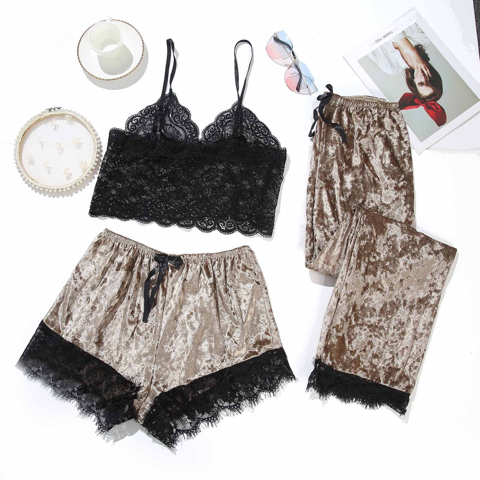 BONIXOOM Christmas Pajamas For Women Thanksgiving Pajamas Sleepwear None Long Sleeve Sleepwear Sets Solid Khaki L