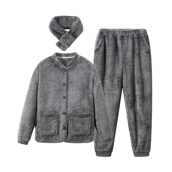 BONIXOOM Christmas Pajamas Girls Christmas Pajamas Sleepwear Drawstring Long Sleeve Solid Sleepwear Sets Gray XXL