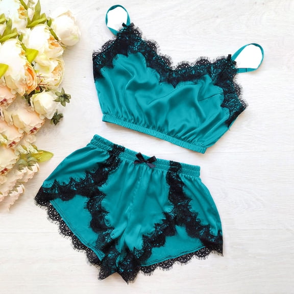 BONIXOOM Christmas Pajamas Pajamas For Women Sleepwear Belt Sleeveless Solid Sleepwear Sets Green XL