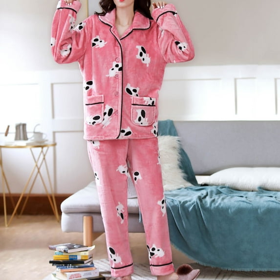 BONIXOOM Christmas Pajamas Silk Pajamas For Women Loungewear Belt Long Sleeve Printed Sleep Tops Pink XXL